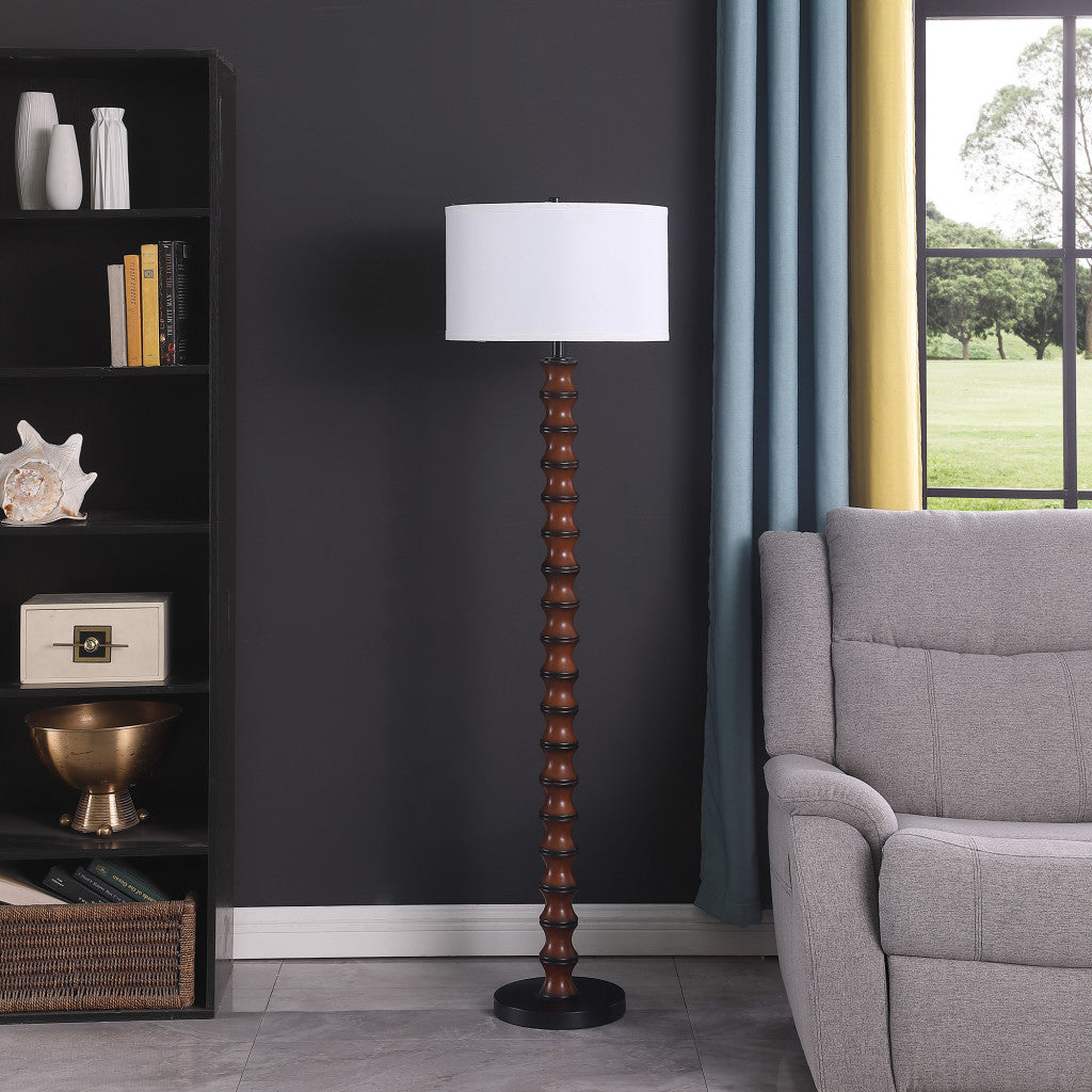  61" Dark Cherry Black Faux Wood Bubble Floor Lamp With White Drum Shade By Homeroots 