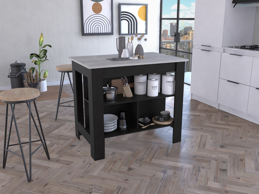  Modern Black Kitchen Island with a Marble Counter Top By Homeroots 