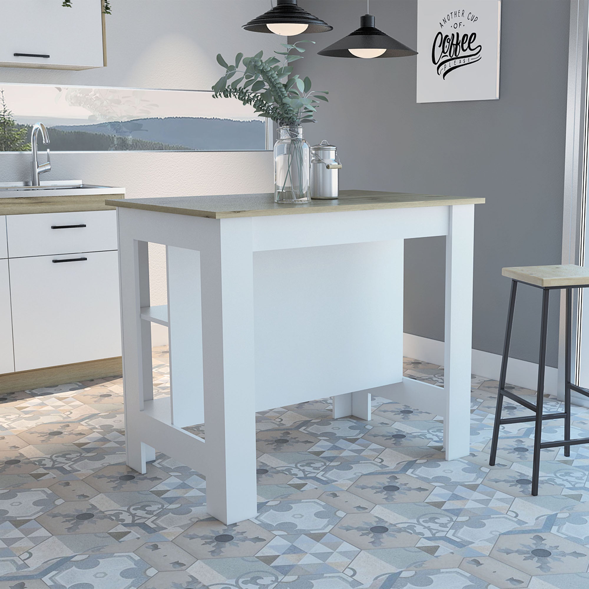  Modern White and Light Oak Kitchen Island By Homeroots 