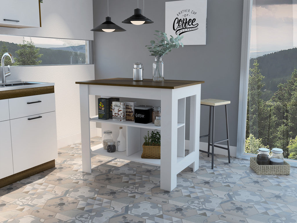  Modern White and Caramel Kitchen Island By Homeroots 