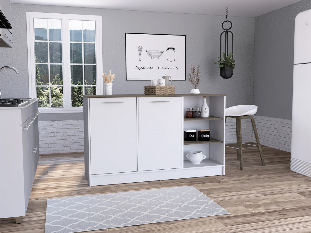  Sleek and Modern White and Dark Brown Kitchen Island By Homeroots 