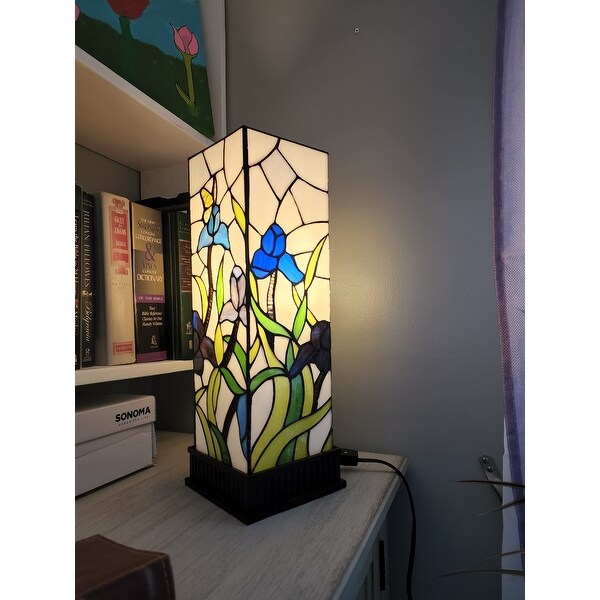  18" Tiffany Style Floral Dark Brown Base Table Lamp By Homeroots 