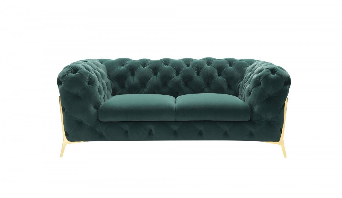  Glam 74" Green Velvet And Gold Loveseat By Homeroots 