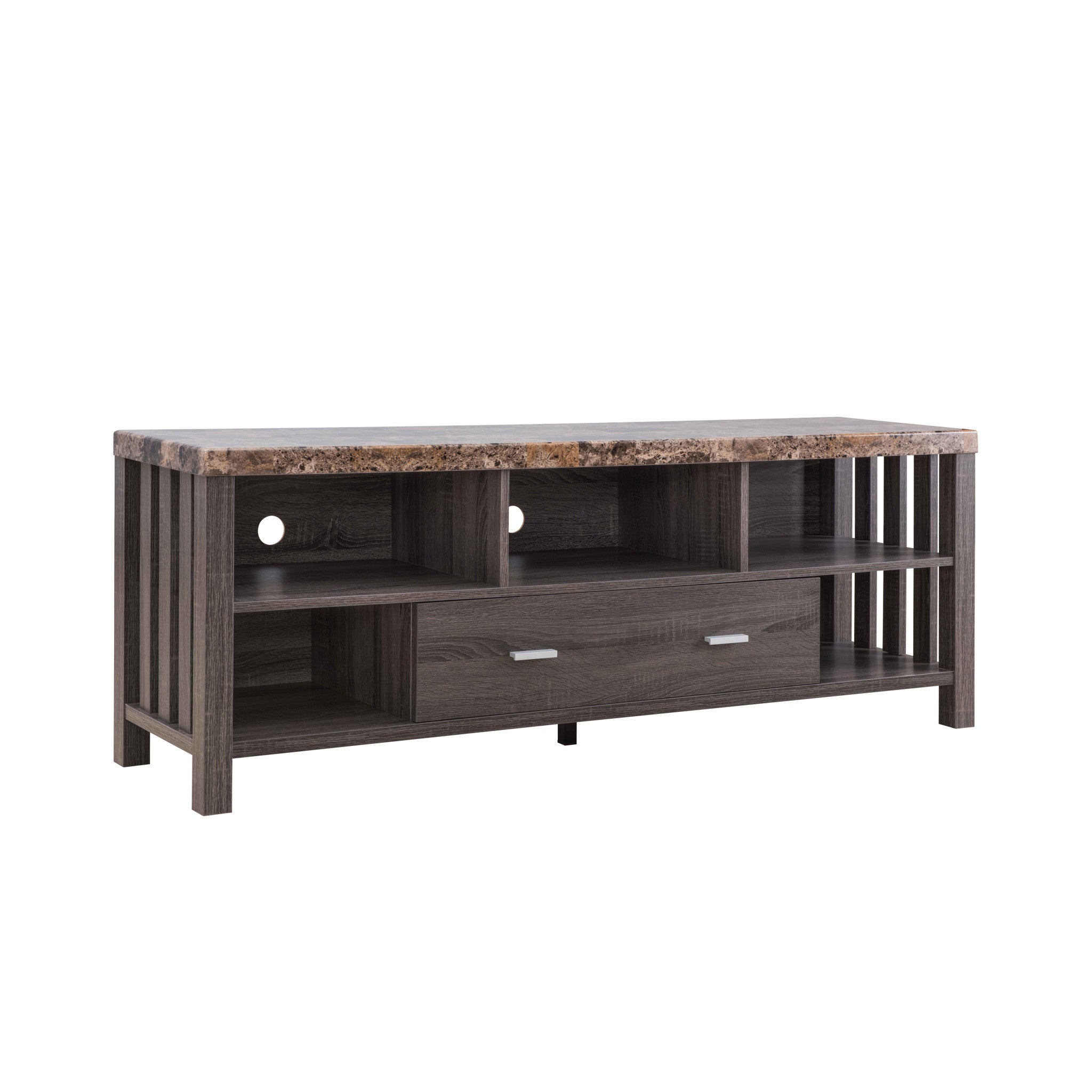  60" Dark Grey Faux Marble And Manufactured Wood Cabinet Enclosed Storage TV Stand By Homeroots 