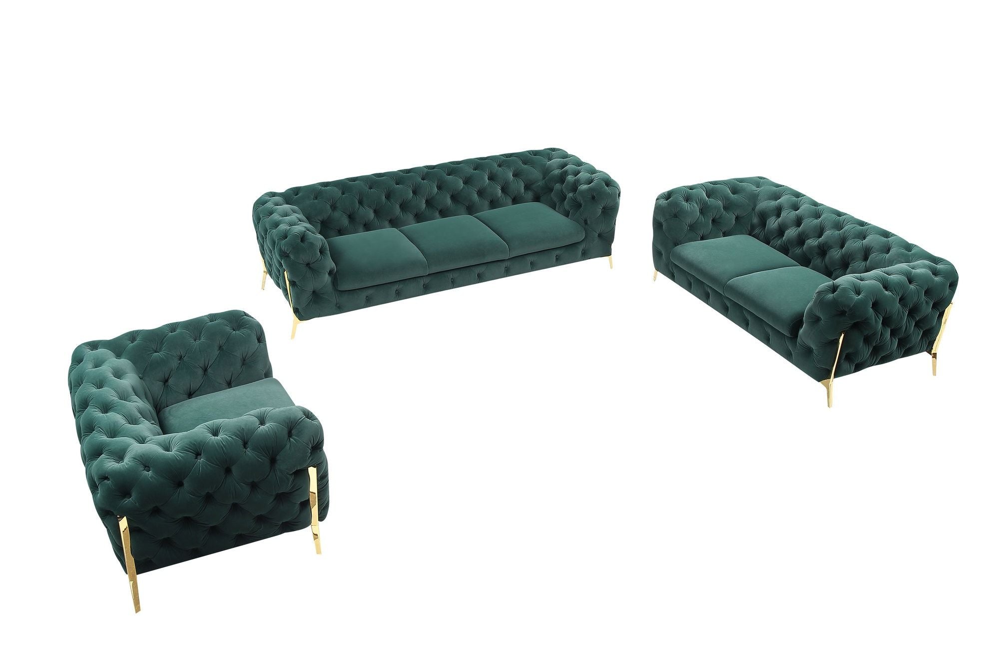  Three Piece Green Velvet Six Person Seating Set By Homeroots 