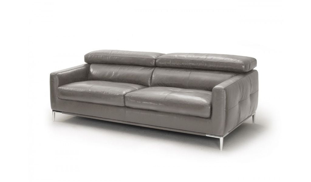  79" Dark Grey Genuine Leather and Silver Sofa By Homeroots 