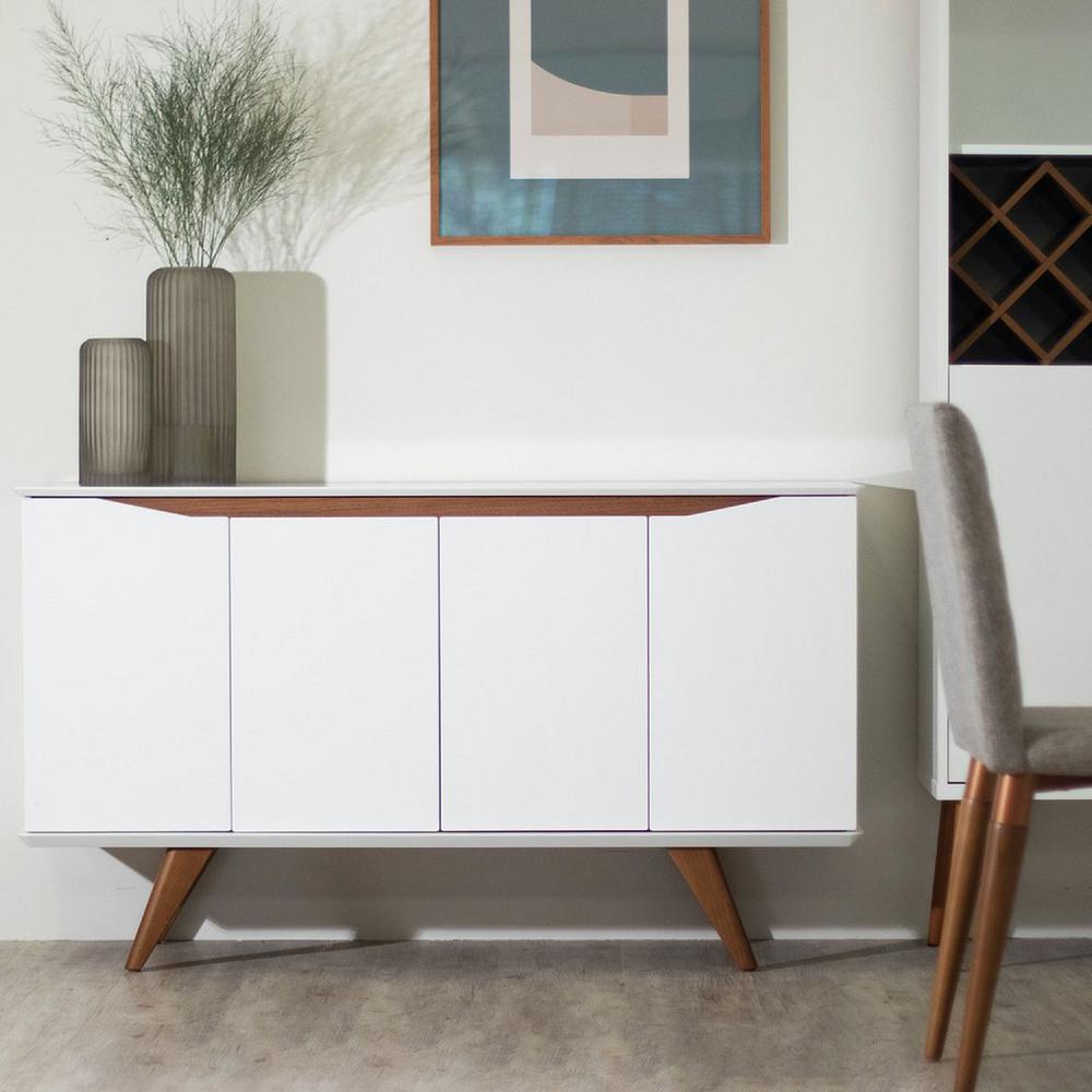  Tudor 53.15 Sideboard with 4 Shelves in White Matte and Maple Cream By Manhattan Comfort 