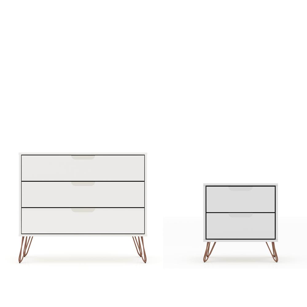  Rockefeller Dresser and Nightstand Set in White By Manhattan Comfort 