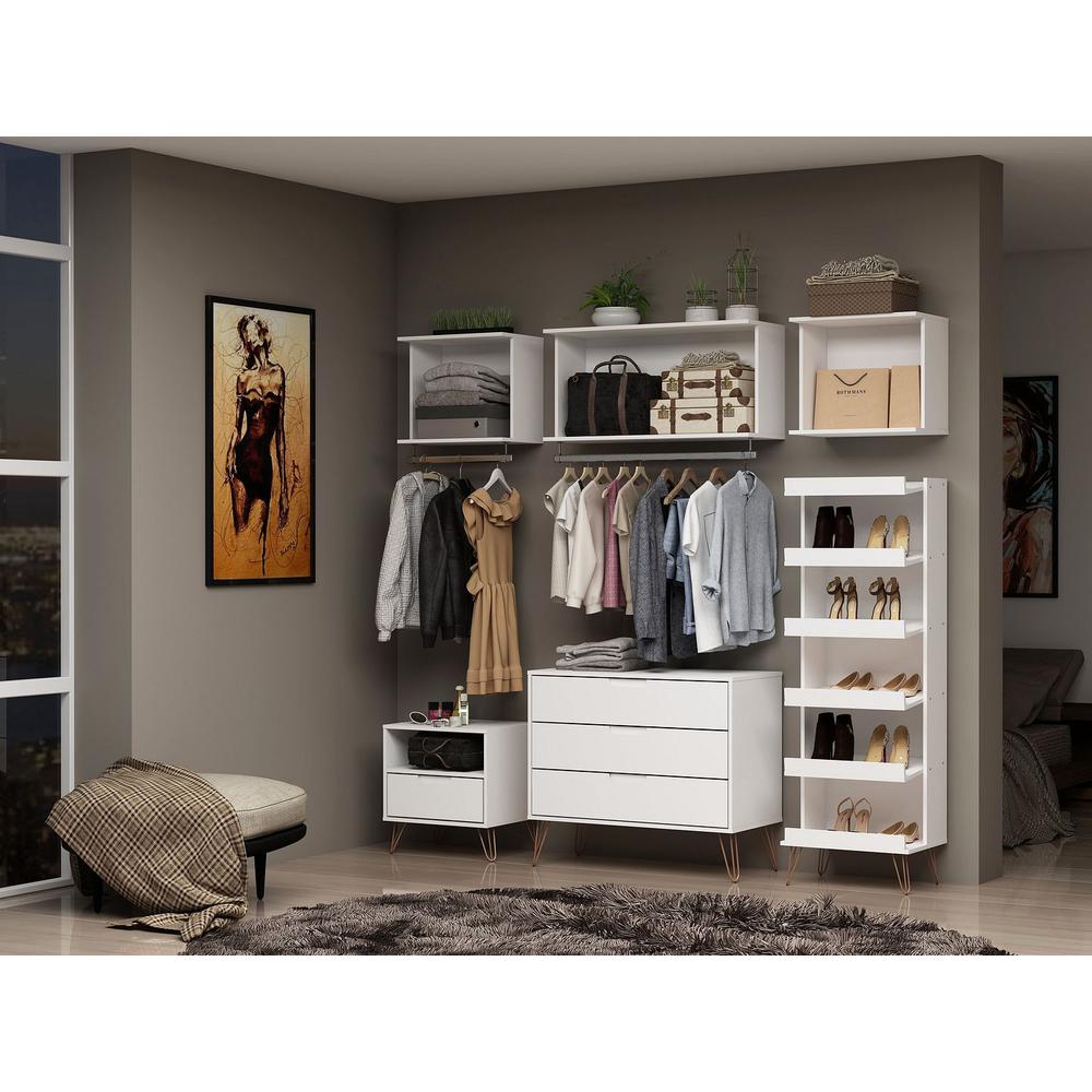  Rockefeller 6-Piece Full Open Closet Wardrobe in White By Manhattan Comfort 