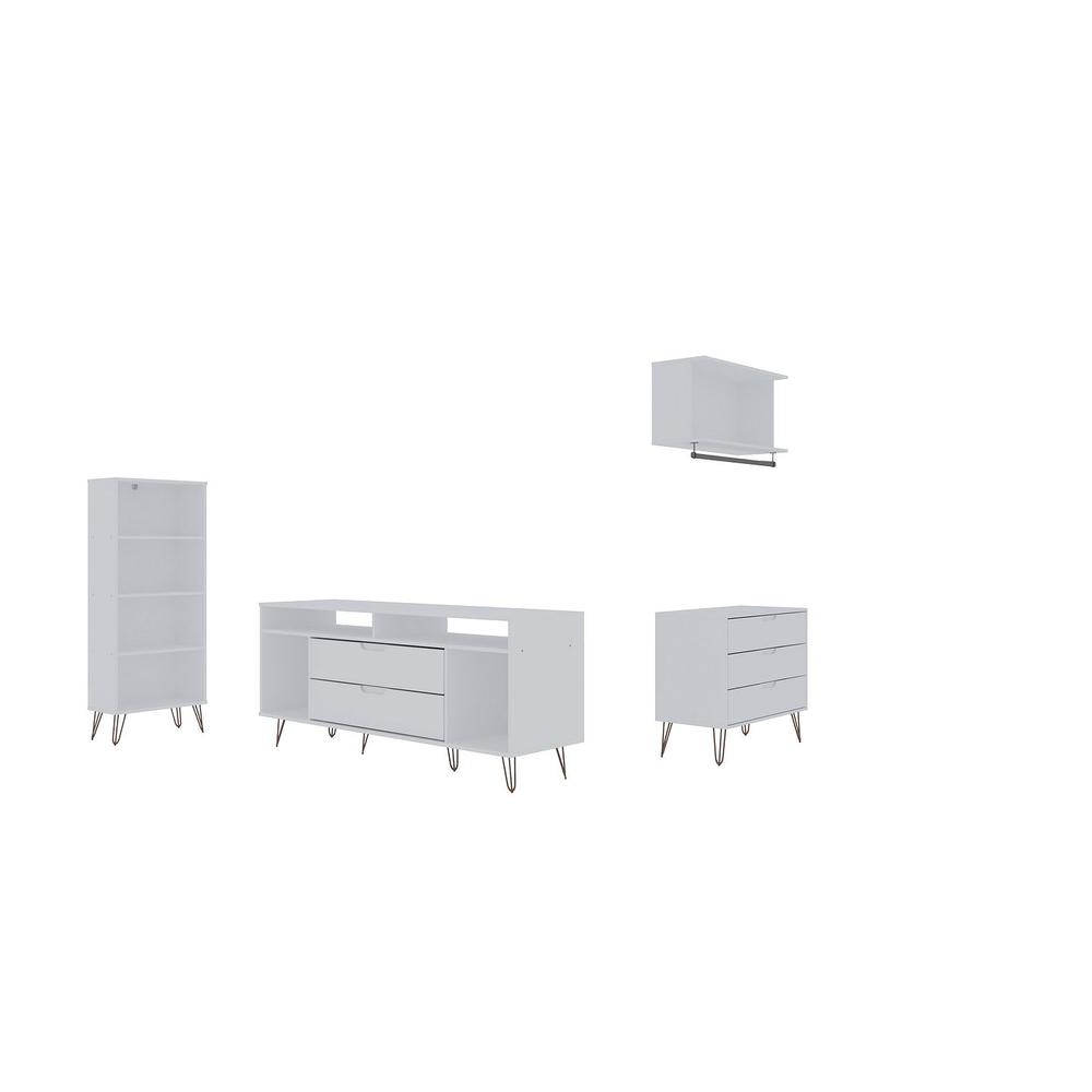  Rockefeller 4-Piece TV Stand Living Room Set in White By Manhattan Comfort 