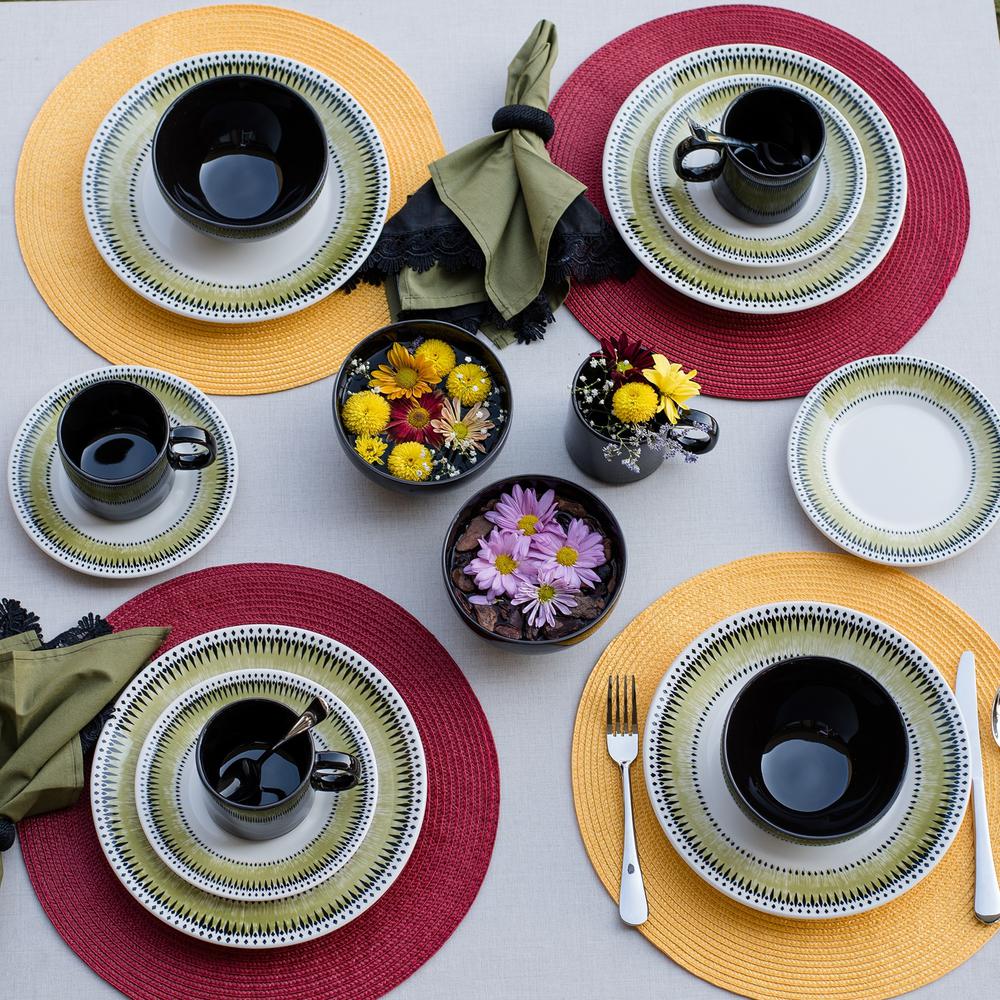  Biona Actual 32 Piece Dinner Set, Service for 8 in Green and Black By Manhattan Comfort 