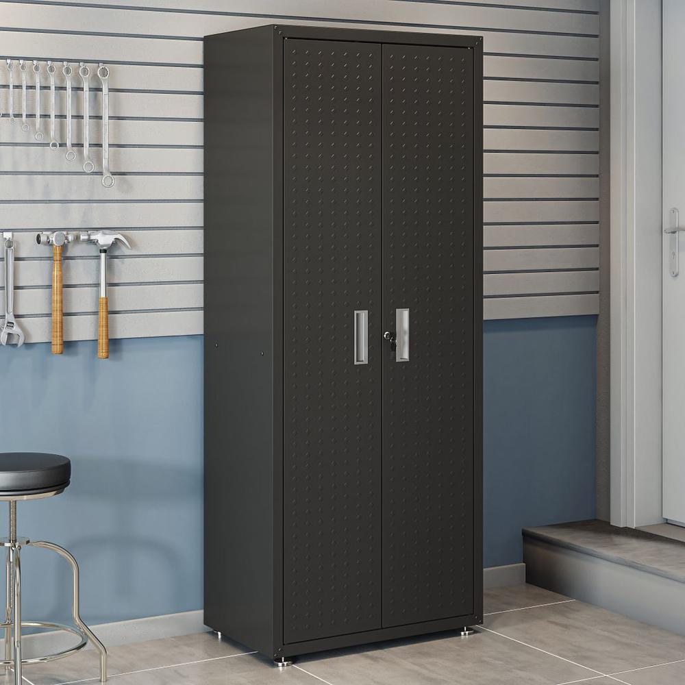  Fortress Textured Metal 75.4" Garage Cabinet with 4 Adjustable Shelves in Charcoal Grey By Manhattan Comfort 