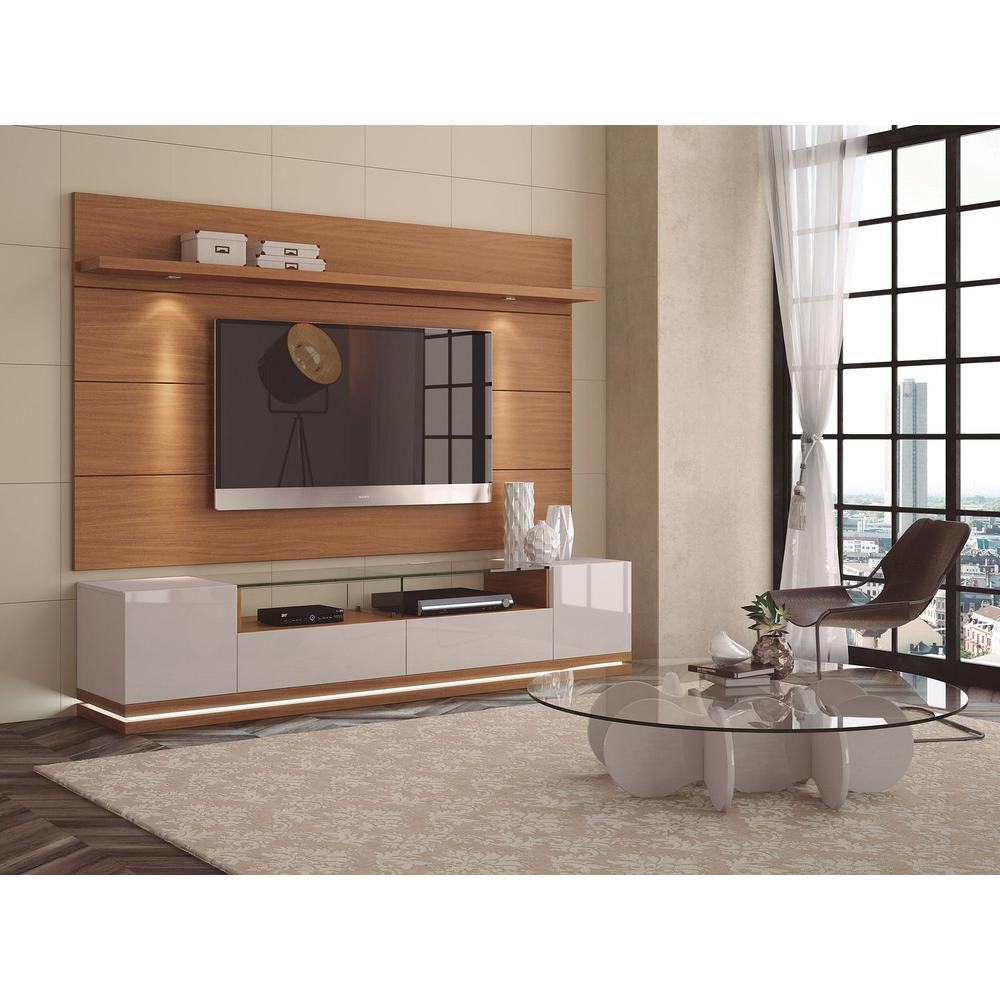  Vanderbilt TV Stand and Cabrini 2.2 Floating Wall TV Panel in Off White and Maple Cream By Manhattan Comfort 