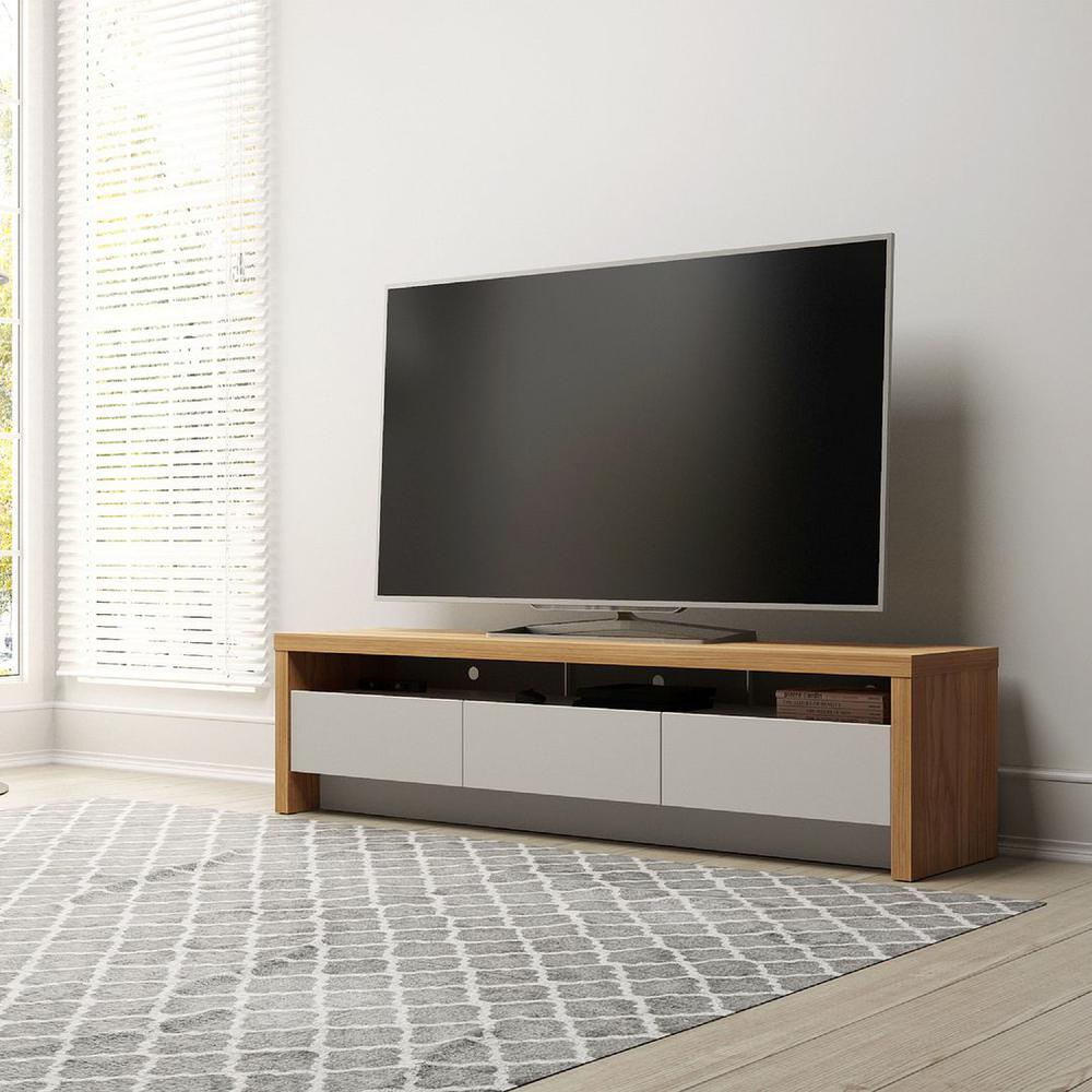  Sylvan 70.86" TV Stand with 3-Drawers in Off White and Cinnamon By Manhattan Comfort 