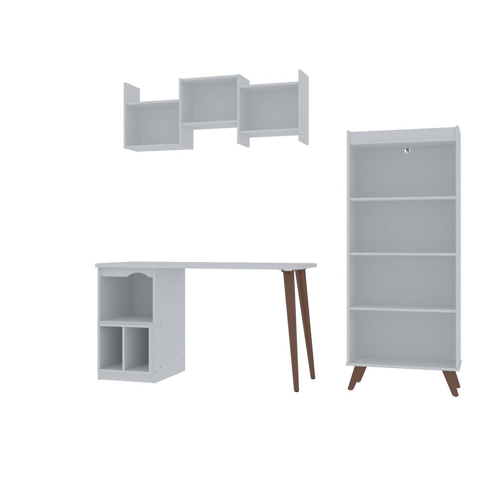  Hampton 3- Piece Extra Storage Home Office Set in White By Manhattan Comfort 