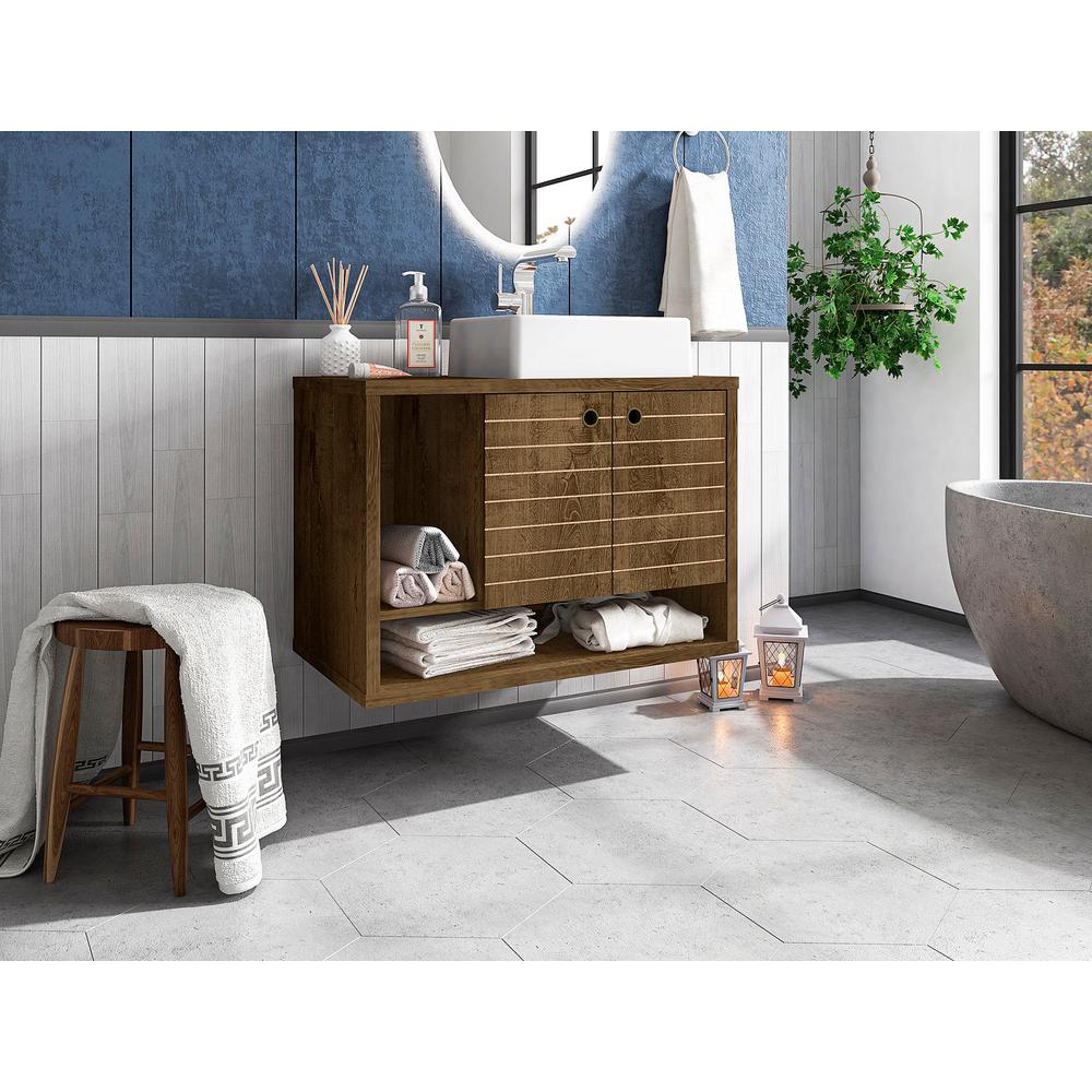  Liberty Floating 31.49" Bathroom Vanity Sink in Rustic Brown By Manhattan Comfort 