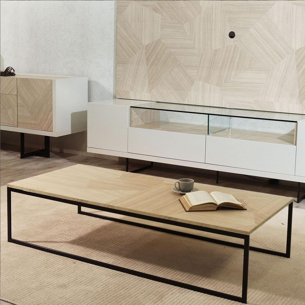  Celine 53.14 Coffee Table with Steel Legs in Nude Mosaic Wood By Manhattan Comfort 