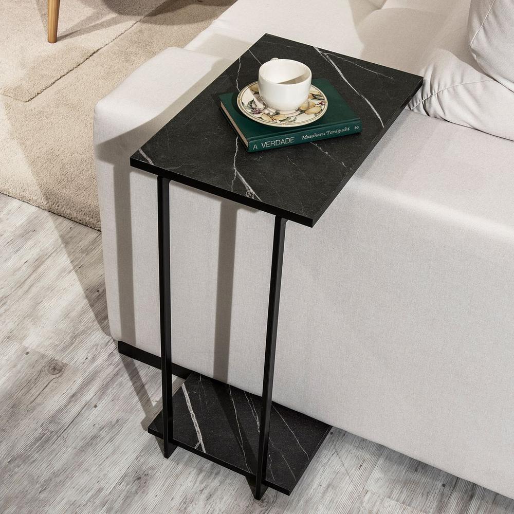  Celine Tuck-in End Table with Steel Legs in Black Marble By Manhattan Comfort 