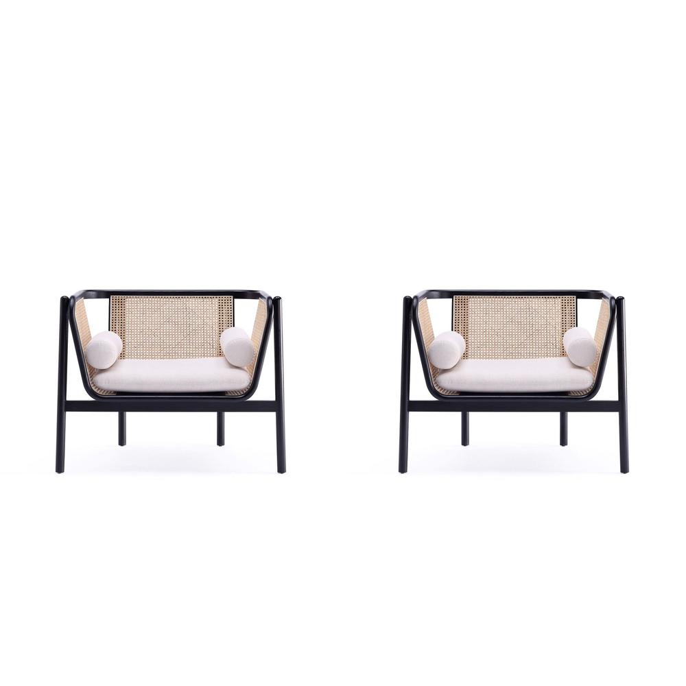  Versailles Accent Chair in Black, Natural Cane and Cream - Set of 2 By Manhattan Comfort 