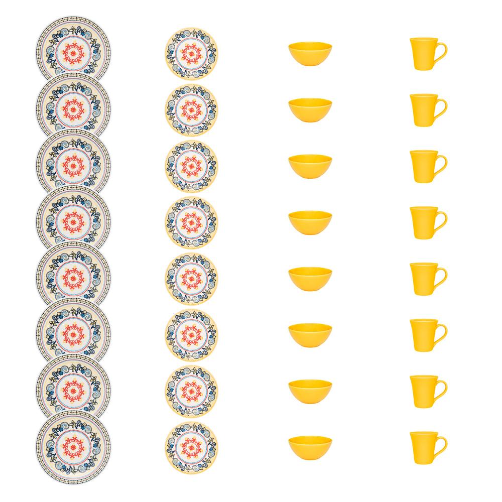  Daily Floreal 16 Piece Dinner Set, Service for 4 in Orange and Yellow By Manhattan Comfort 