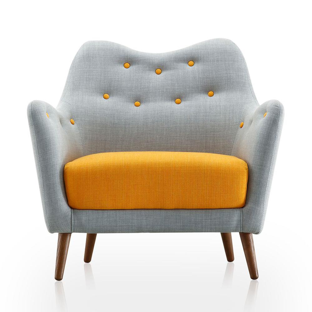  Poet Accent Chair with Tufted Buttons in Light Blue and Yellow By Manhattan Comfort 