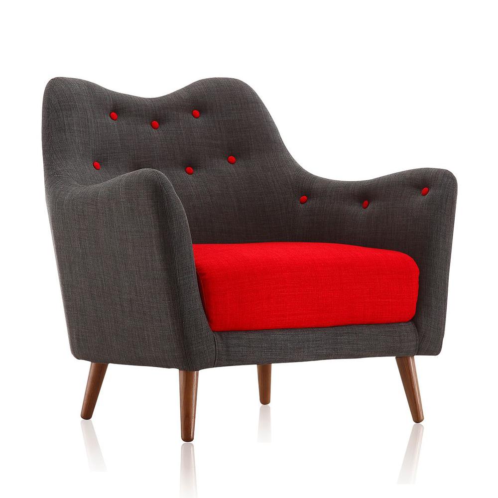  Poet Accent Chair with Tufted Buttons in Light Charcoal and Red By Manhattan Comfort 