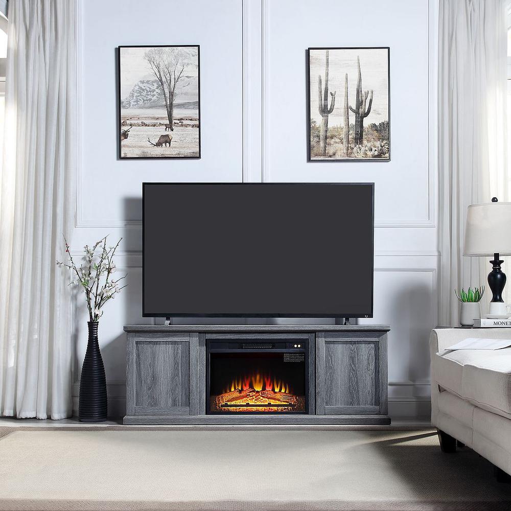  Franklin 60" Fireplace with 2 Doors in Grey By Manhattan Comfort 