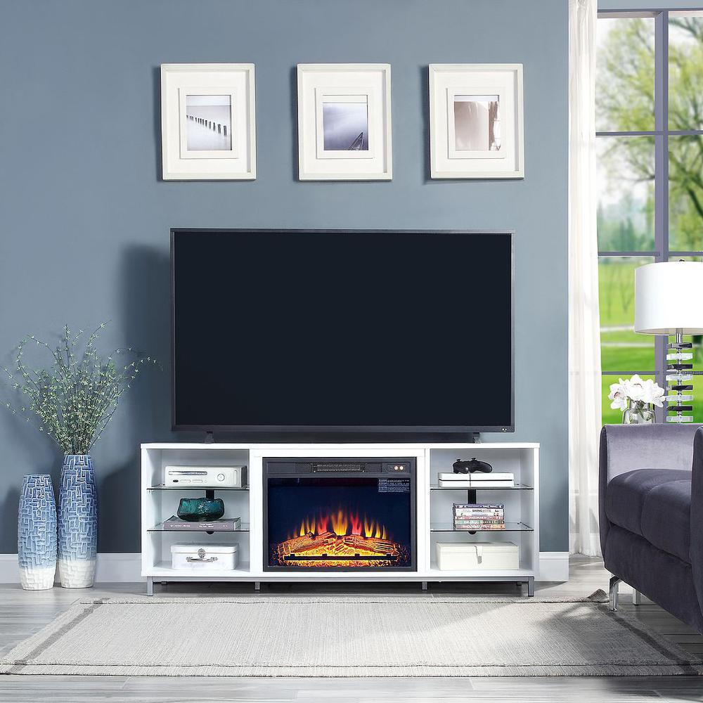  Brighton 60" Fireplace with Glass Shelves and Media Wire Management in White By Manhattan Comfort 