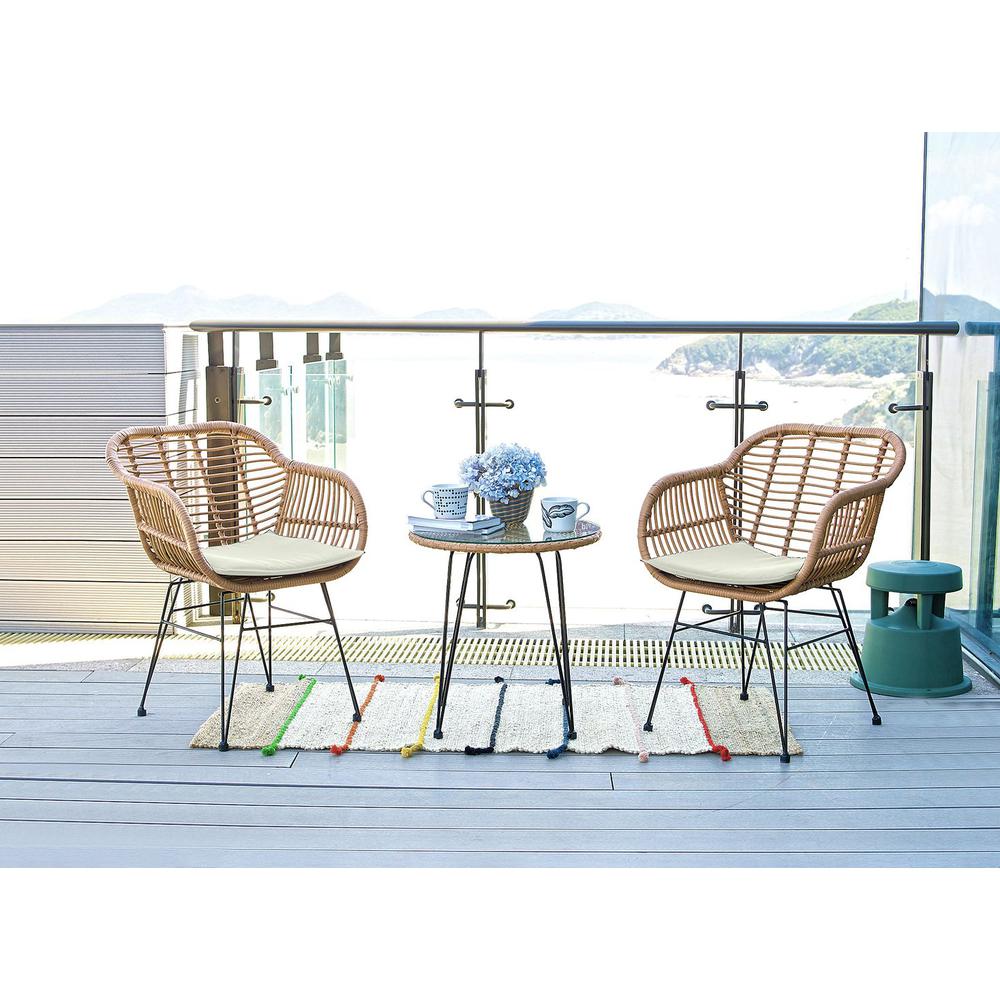  Antibes 1.0 Steel Rattan 3-Piece Patio Conversation Set with Cushions in Cream By Manhattan Comfort 