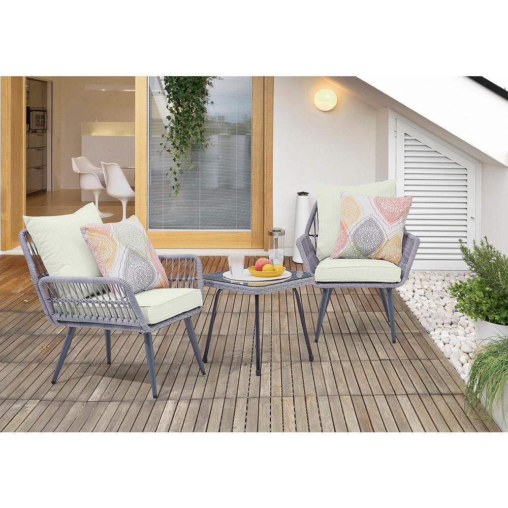  Cannes Rope Wicker 3-Piece Patio Conversation Set with Cushions in Cream By Manhattan Comfort 