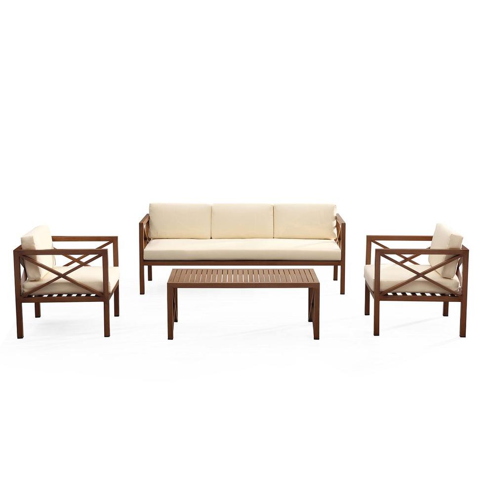  Kingsbay Outdoor Patio Conversation Set in Brown and Cream By Manhattan Comfort 