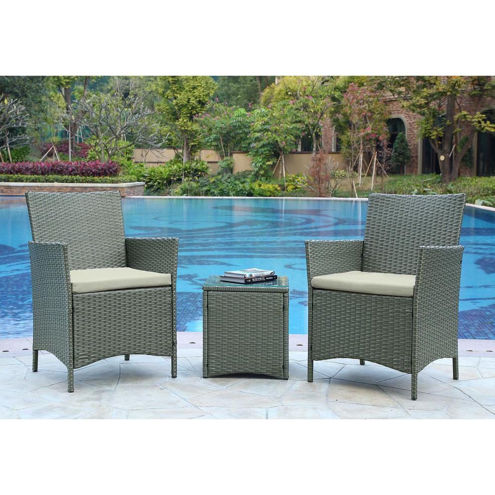  Imperia Steel Rattan 3-Piece Patio Conversation Set with Cushions in Cream By Manhattan Comfort 