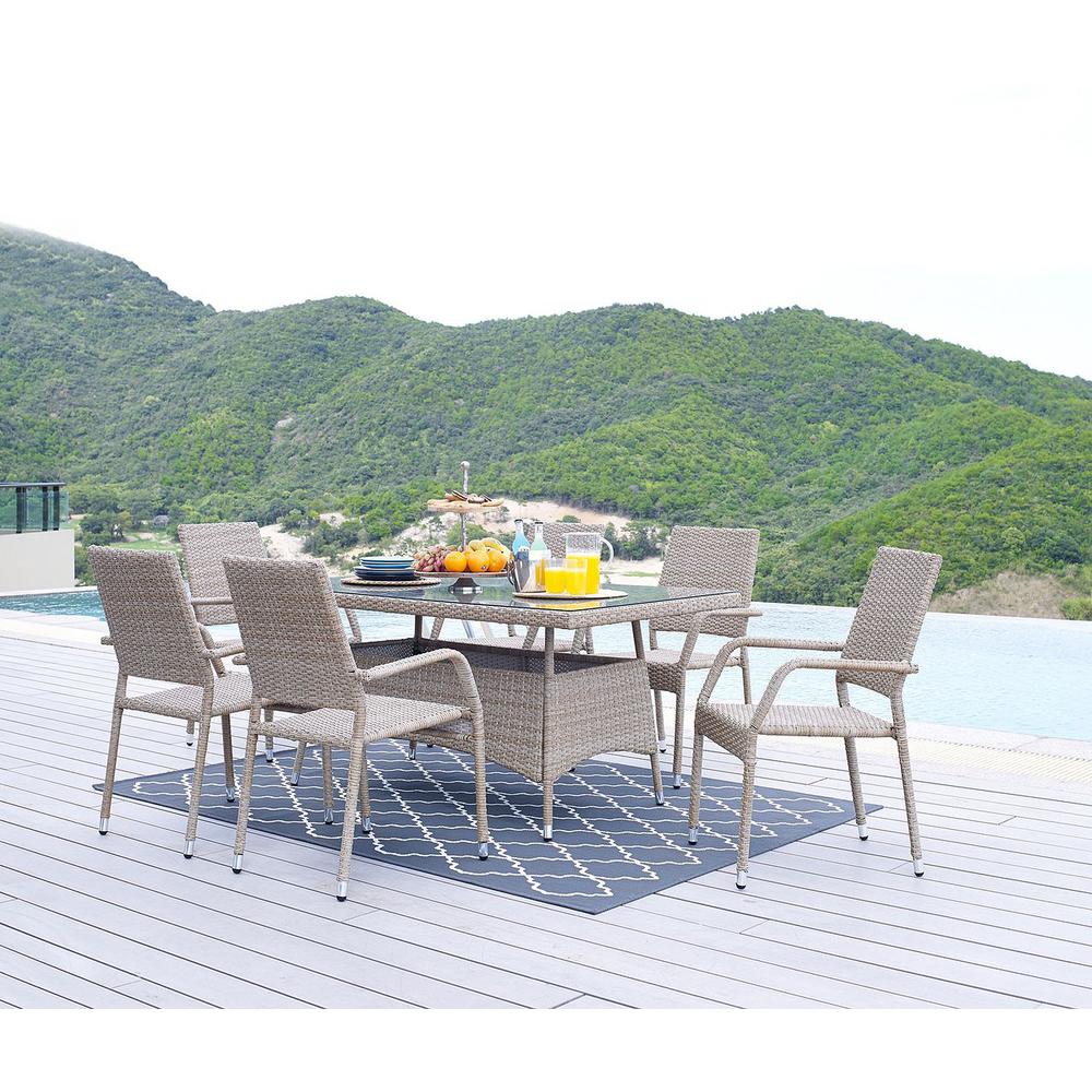  Genoa Patio Dining Table with Glass Top in Nature Tan Weave By Manhattan Comfort 