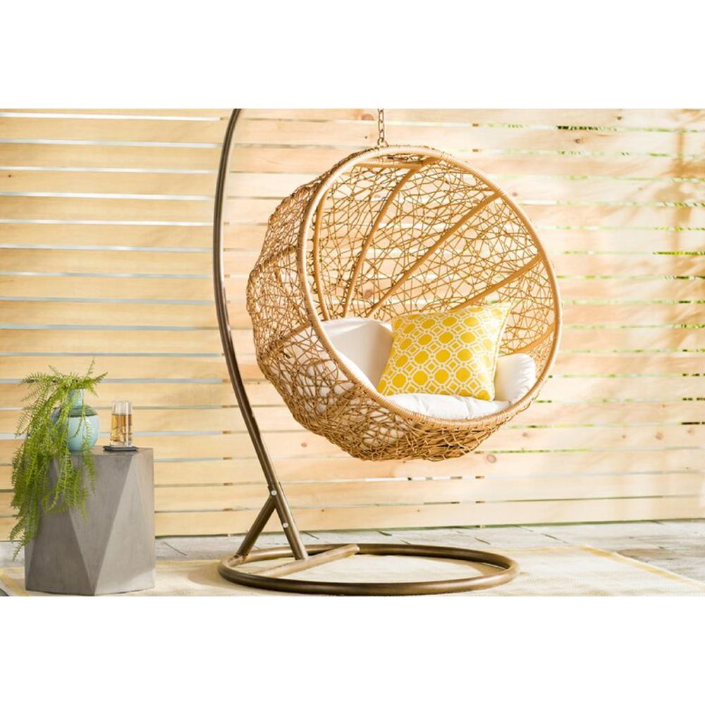  Zolo Hanging Lounge Egg Swing Chair in Cream and Saddle Brown By Manhattan Comfort 