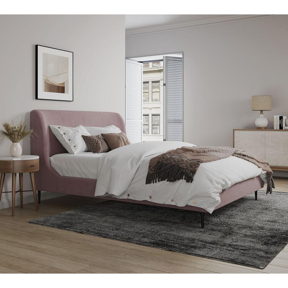  Heather Full-Size Bed in Velvet Blush and Black Legs By Manhattan Comfort 