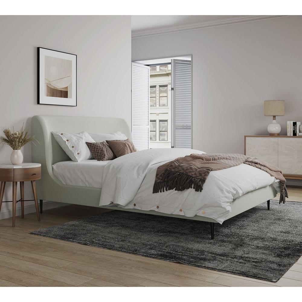  Heather Full-Size Bed in Velvet Cream and Black Legs By Manhattan Comfort 