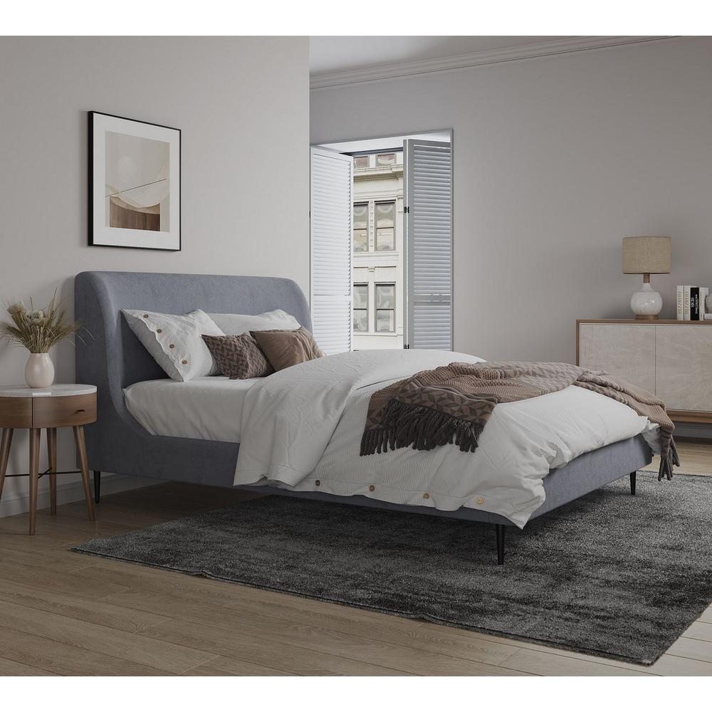  Heather Full-Size Bed in Velvet Grey and Black Legs By Manhattan Comfort 