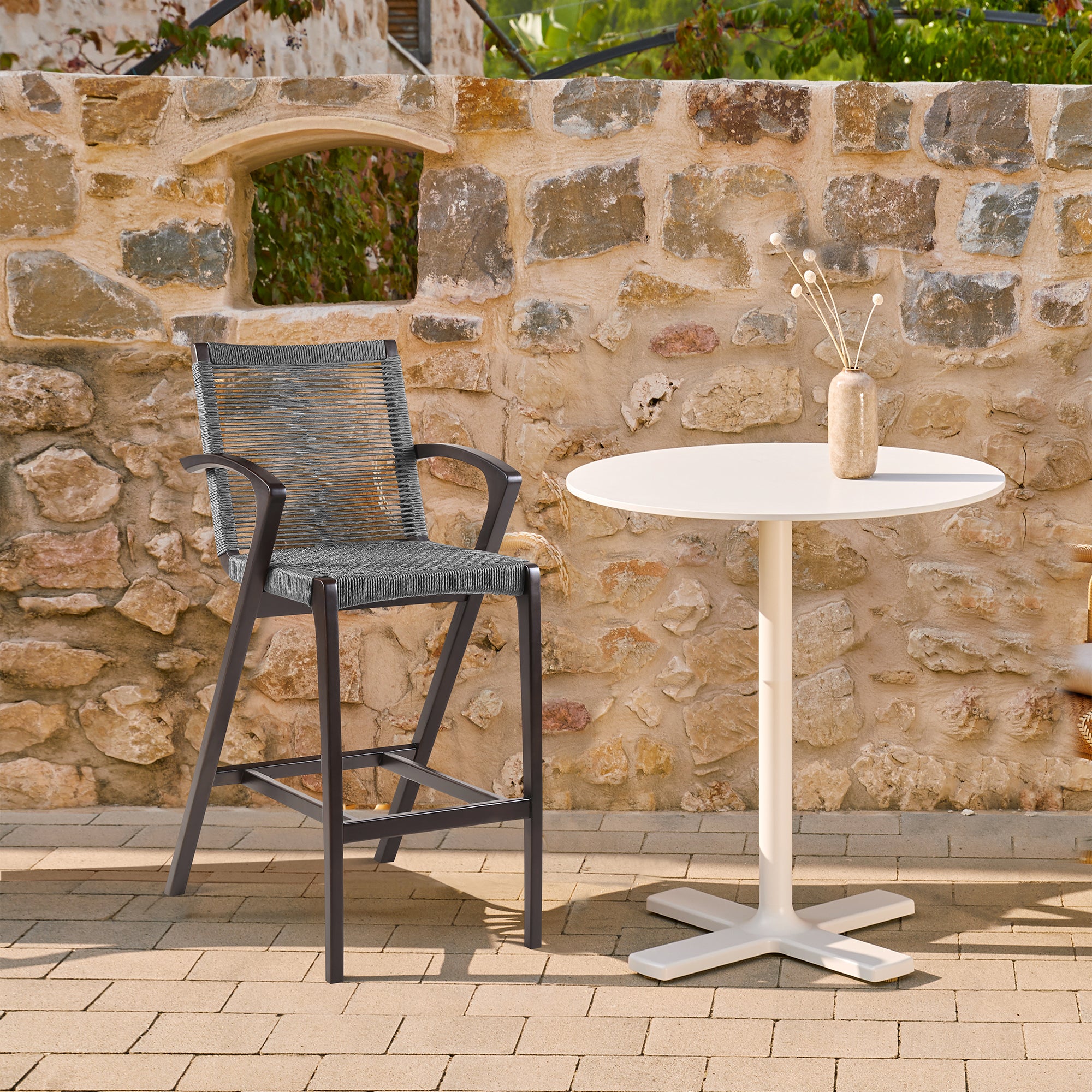  Nabila Outdoor Dark Eucalyptus Wood and Grey Rope Counter and Bar height Stool By Armen Living 