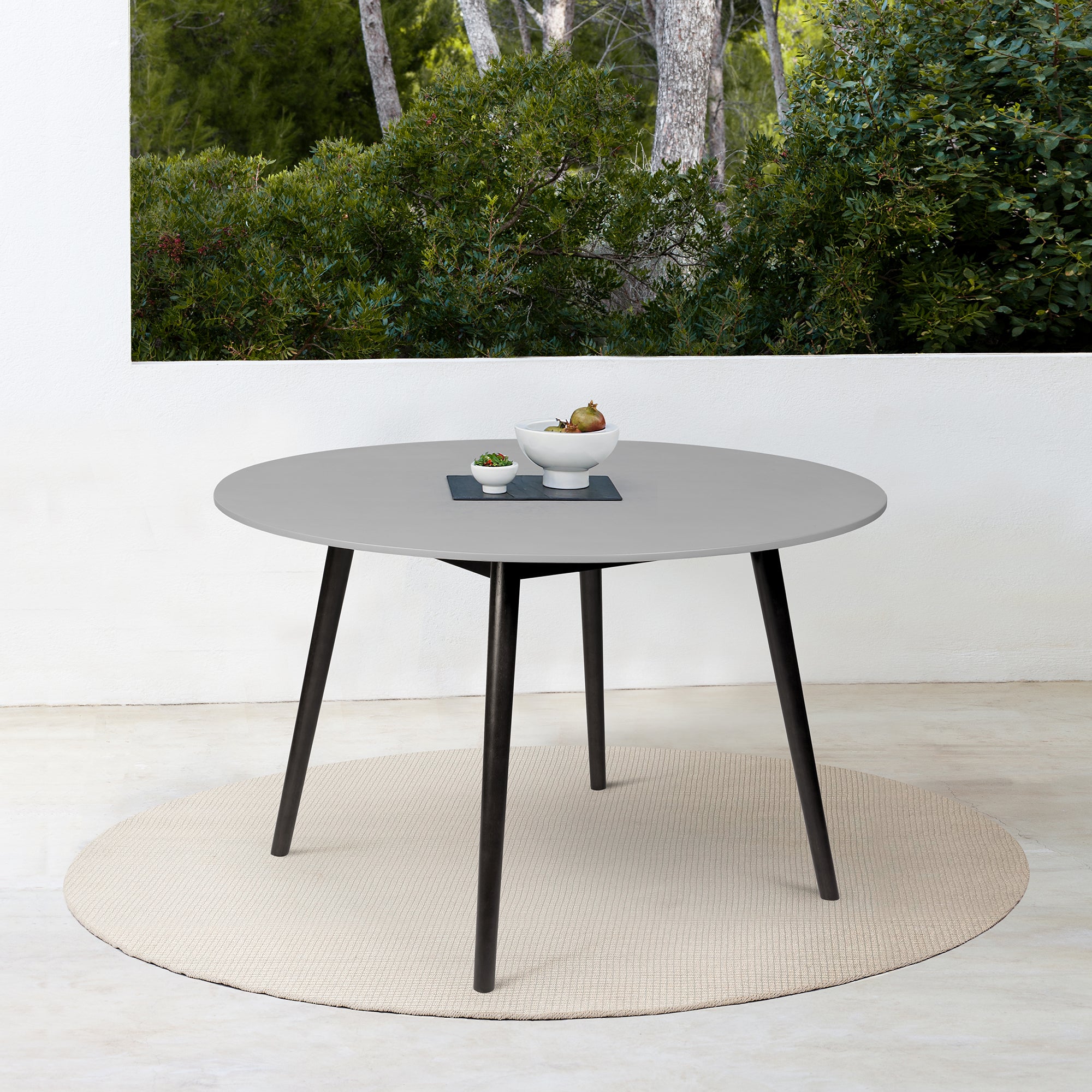  Sydney Outdoor Patio Round Dining Table in Dark Eucalyptus and Grey Stone By Armen Living 