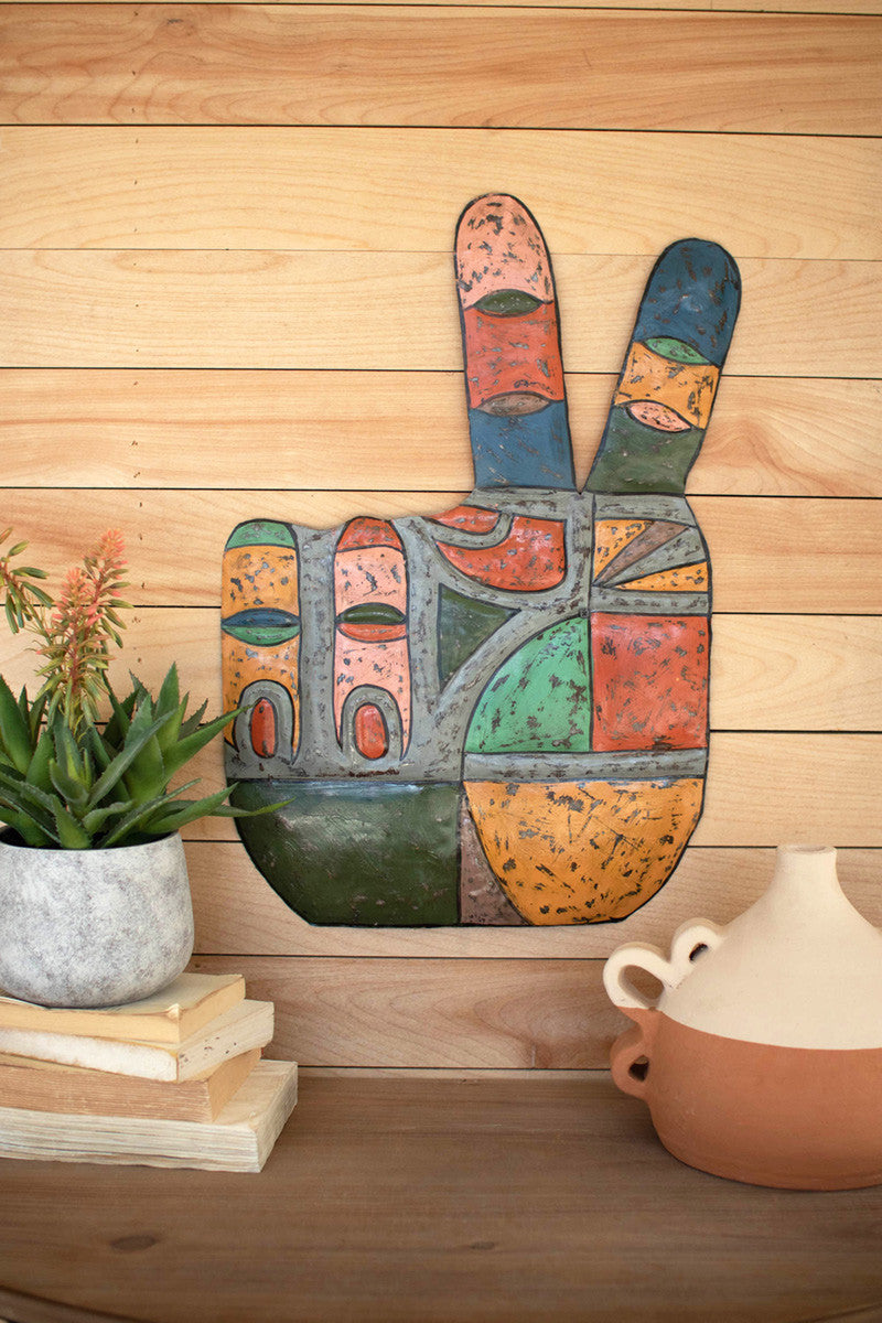  Painted Metal Hand Peace Sign Wall Hanging By Kalalou 