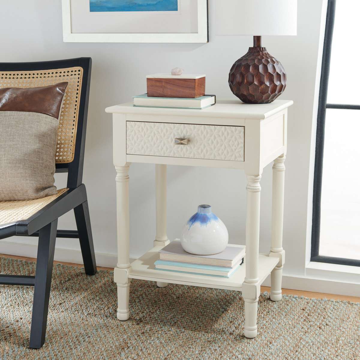  Safavieh Halton 1Drw Accent Table - Distressed White 