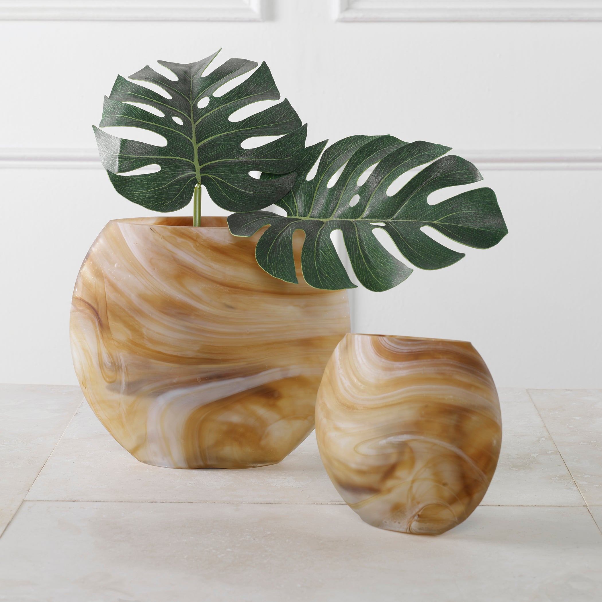  Uttermost Fusion Swirled Caramel & Ivory Vases, Set/2 