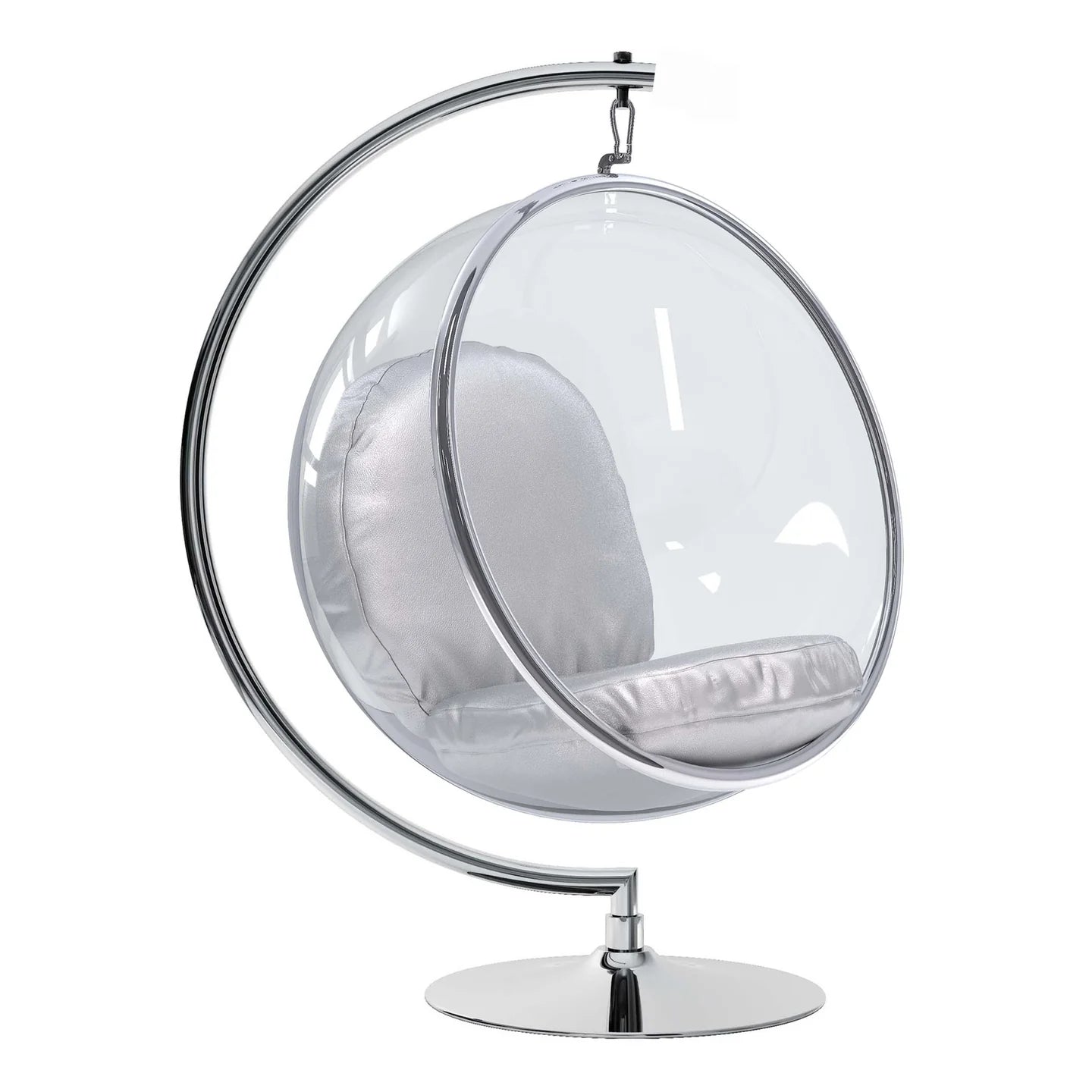  Vinyl and Steel Hanging Bubble Chair with Stand, Silver, By World Modern Design 