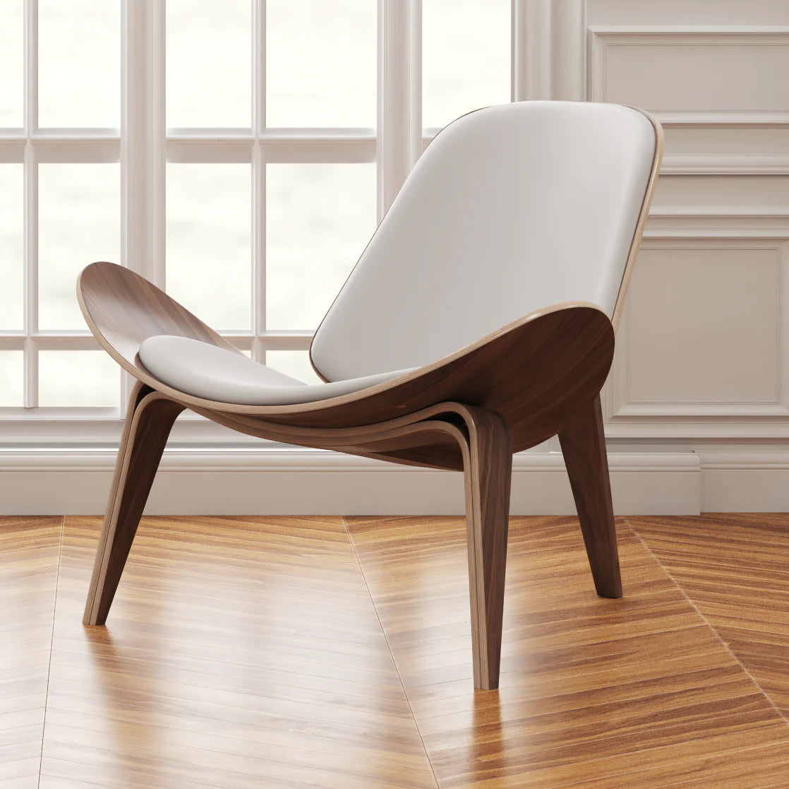  Shell Chair, White Real Leather By World Modern Design 