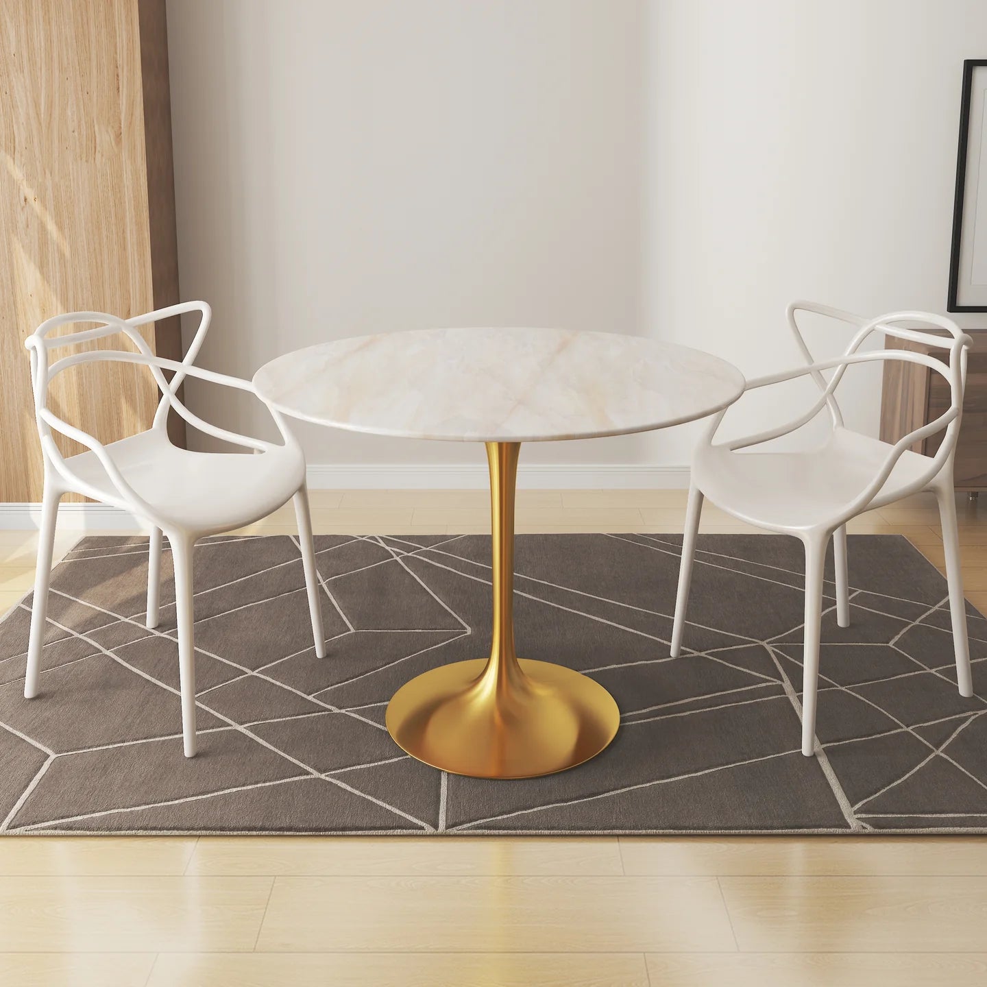  Rose 40" Round Onyx Marble Dining Table, Gold Base By World Modern Design 