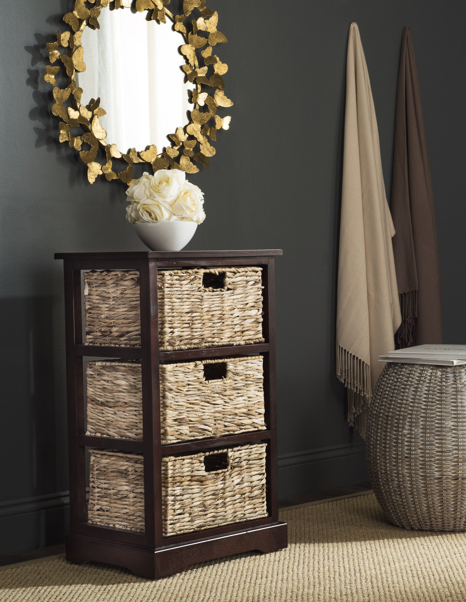 Safavieh Vedette 5 Wicker Basket Storage Tower - Distressed Black