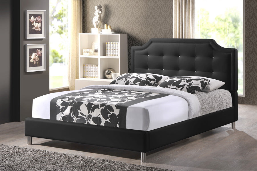 Baxton Studio Carlotta Black Modern Bed with Upholstered Headboard