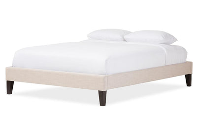 baxton studio lancashire modern and contemporary beige linen fabric upholstered queen size bed frame with tapered legs | Modish Furniture Store-2
