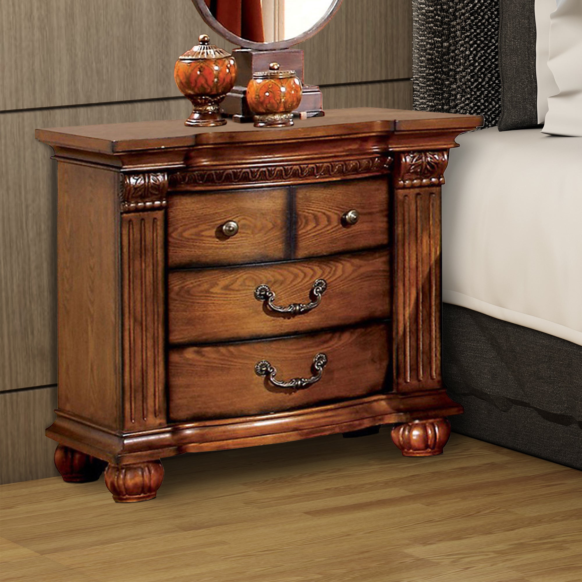  Bellagrand Transitional Night Stand, Antique Tobacco Oak By Benzara 