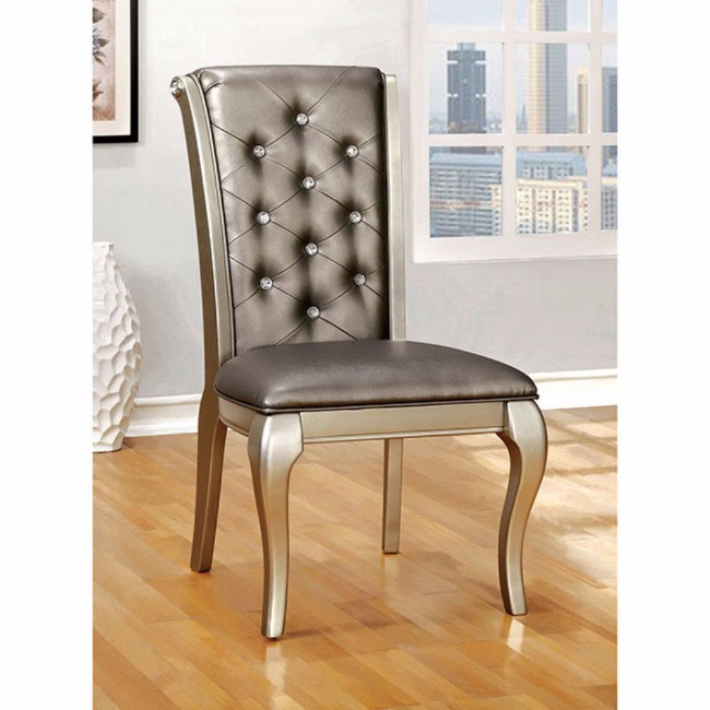  Amina Contemporary Side Chair Silver Finish, Set Of 2 By Benzara 